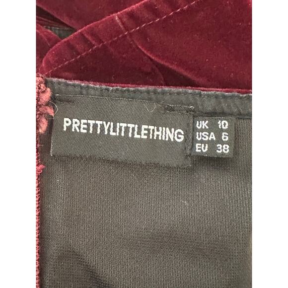 PrettyLittleThing Plum Velvet Puff Sleeve Bardot Crop Top size 6 - Picture 3 of 12